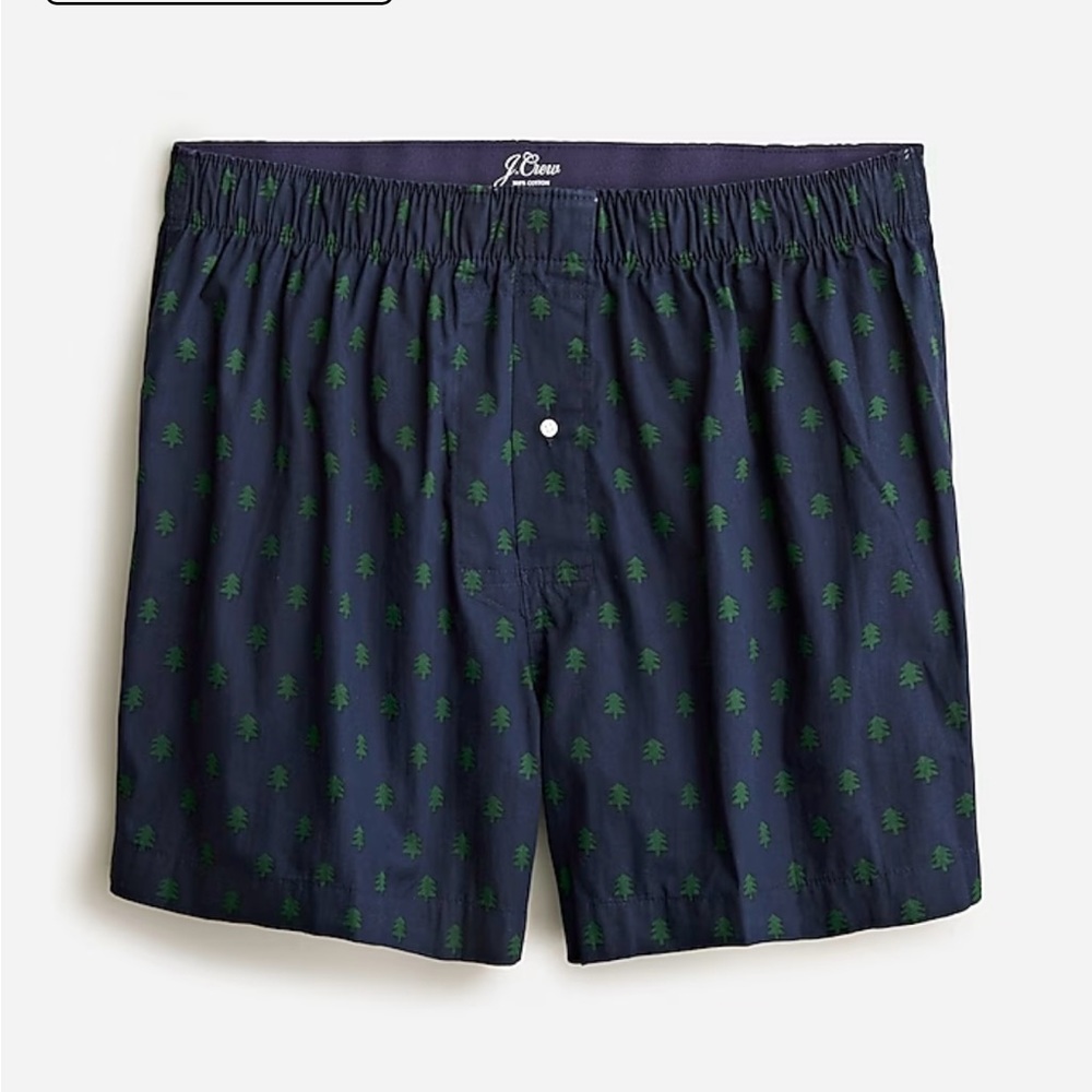 NWT J Crew Men’s Cotton Boxers Navy with Christmas Trees Print